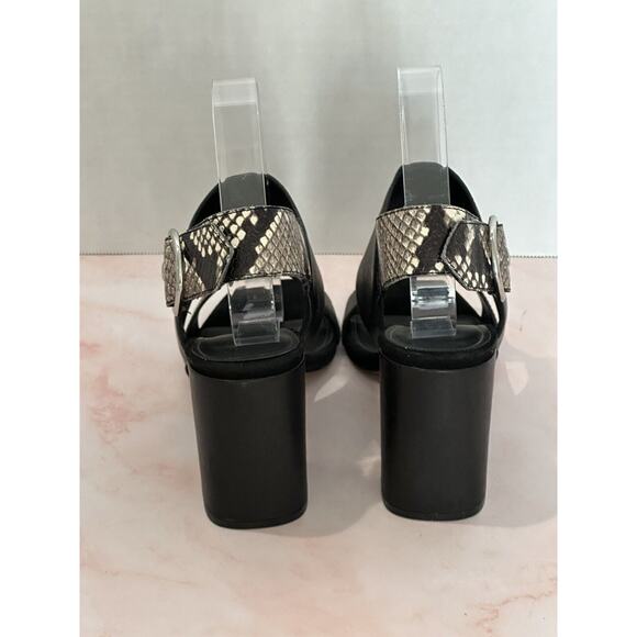 Banana Republic Black Snake and Print Leather Size 7M Black Open Toe Block Heels - Picture 7 of 13